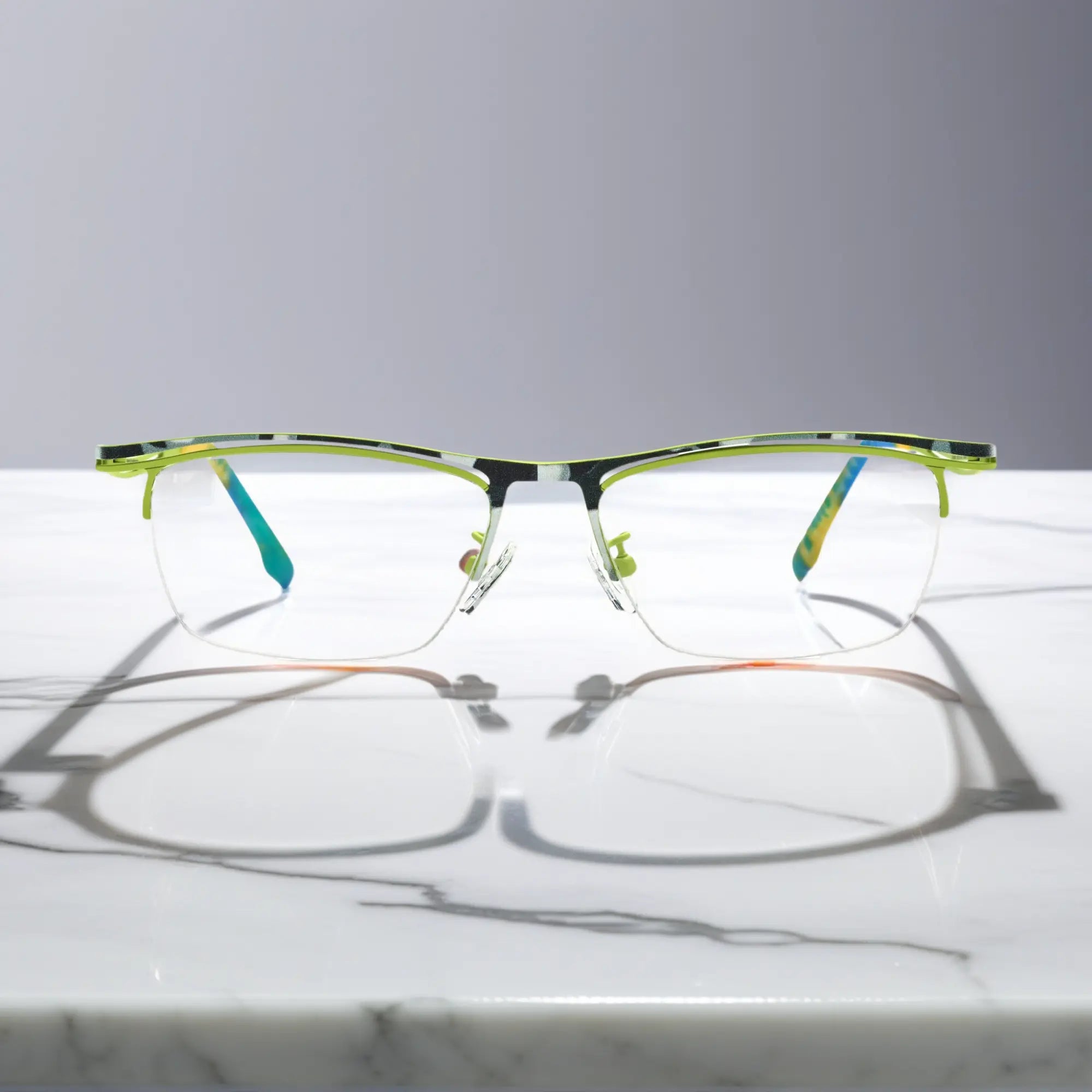 VoyueLens™ Citrus Fade titanium semi-rim eyeglasses front view